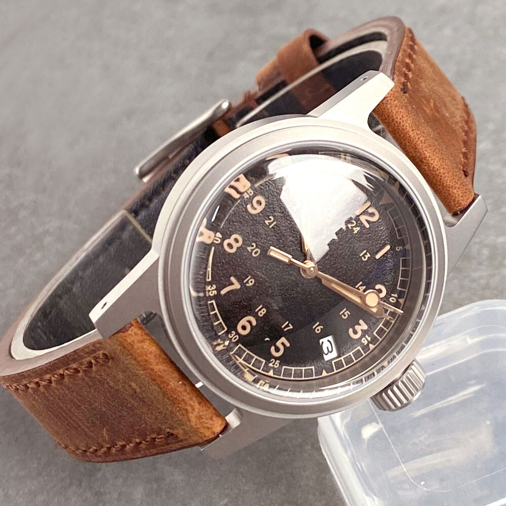36mm Bubble Sapphire Military Retro Black Dial NH35A Automatic Mechanical Watch