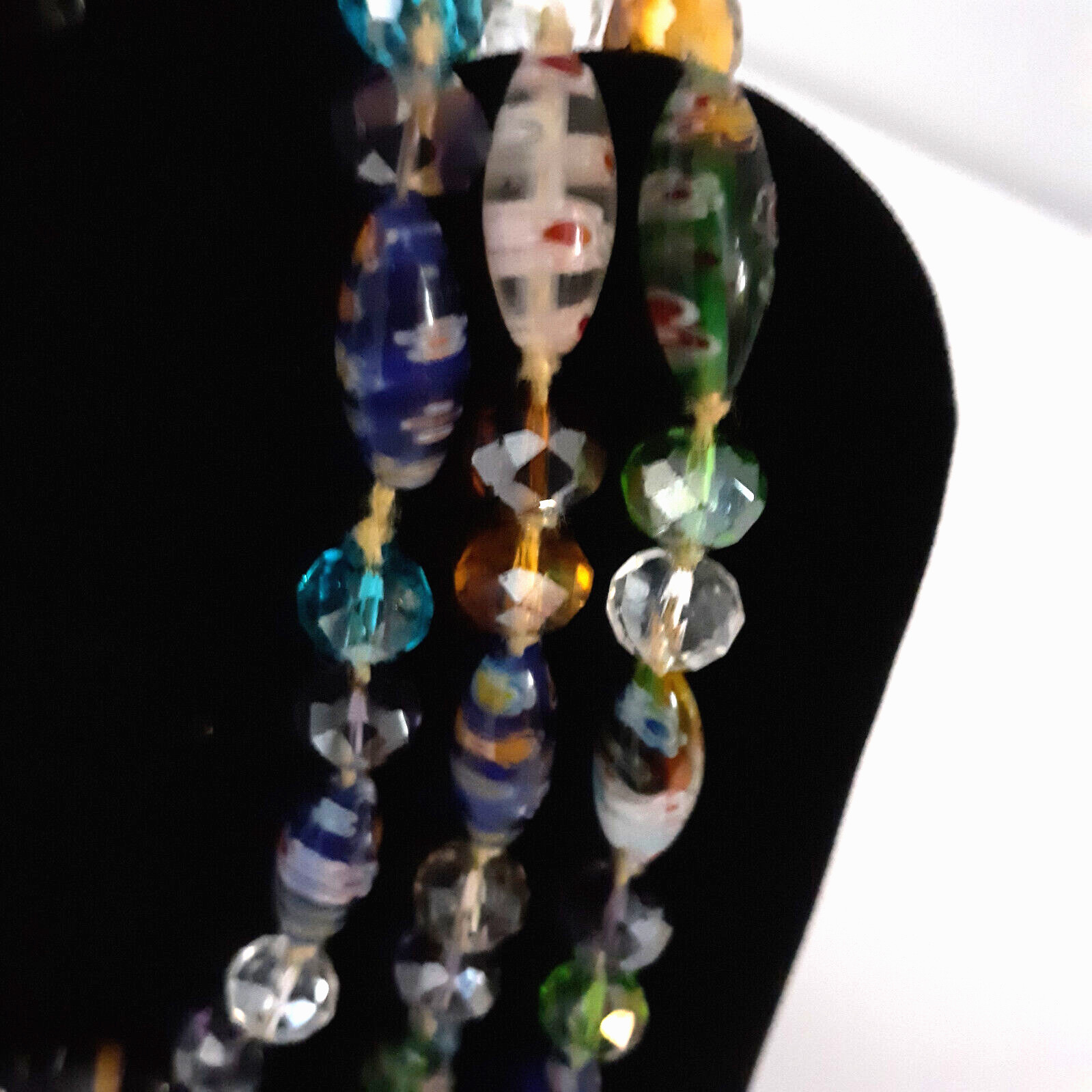 VTG Millefiori Style Art Glass Beads & Crystals Hand Knotted 25″ Stand Overhead
