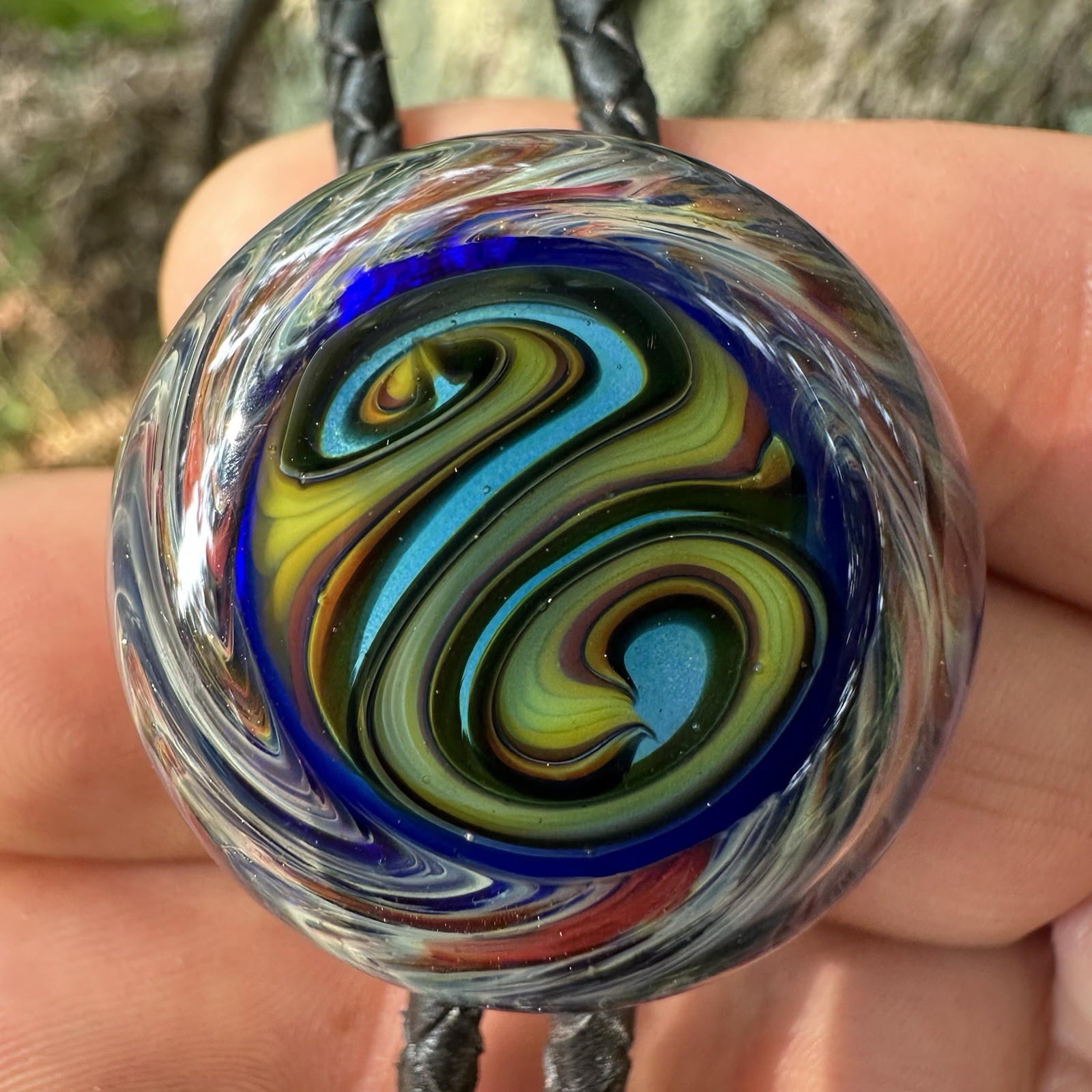 Vintage Glow-In-The-Dark Borosilicate Glass Vortex Western Bolo Tie