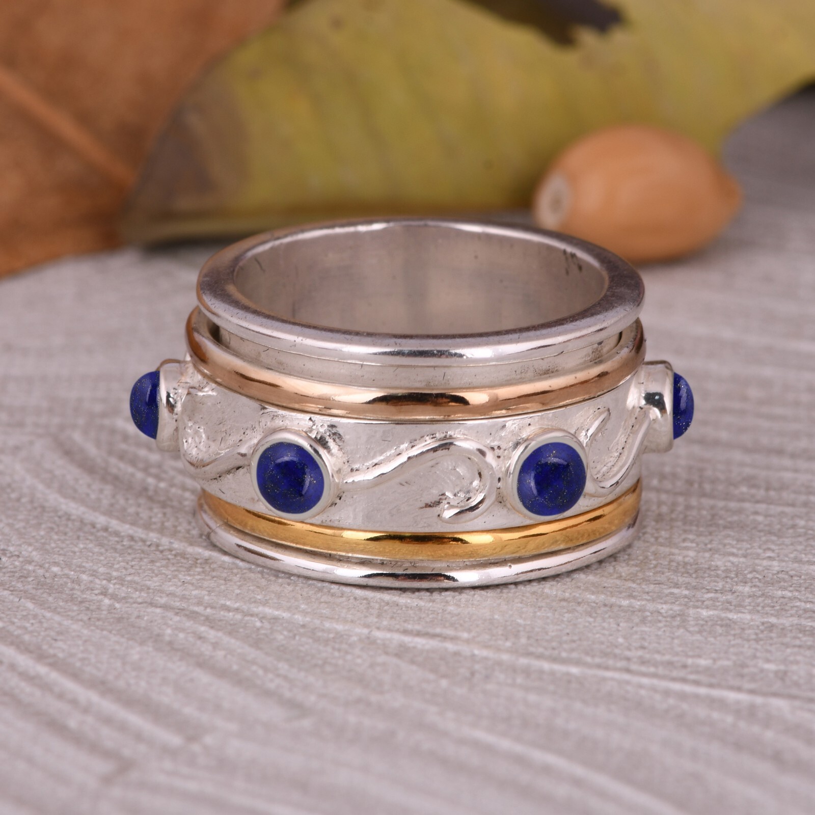 Lapis Spinner Ring 925 Sterling Silver Ring for Women, Meditation Fidget Ring