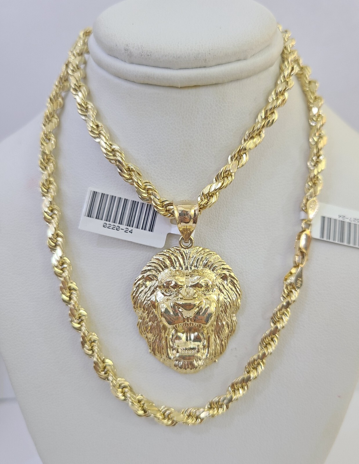 Real 10k Rope Chain Lion Charm Set 5mm 20″-30″ Inch Necklace Yellow Gold