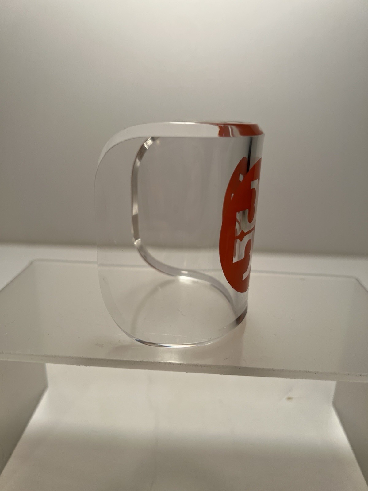 TORY BURCH Cuff Bracelet Clear Lucite With Orange Logo Excellent Unused Cond