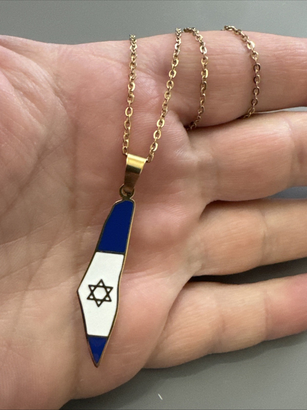 Map Of Israel Pendant Jewish Stainless Steel Gold Tone 18” Necklace Unisex