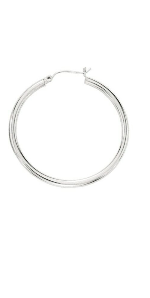 10k White Gold 2mm x 30mm Round Shiny Lite Tube Hinged Hoop Earrings 1.3 Gr