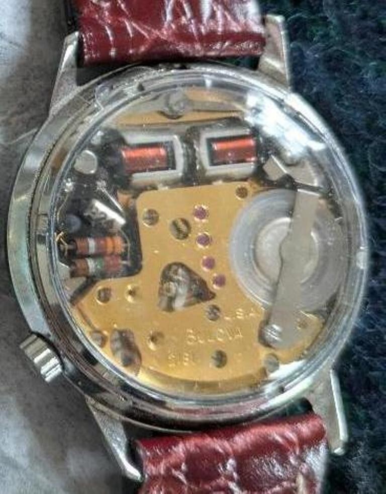 ACCUTRON 218 CLEAR EXHIBITION CASE BACK W/ RING with before and after photos
