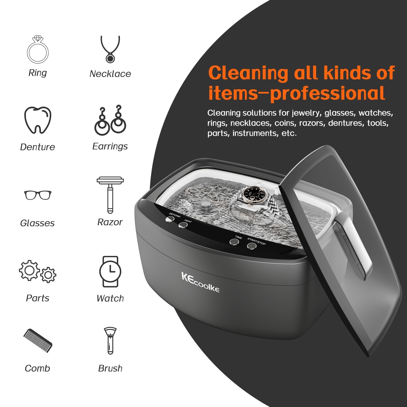 2.5L Large Capacity Ultrasonic Jewelry Cleaner with Degas, Heating and Time S…