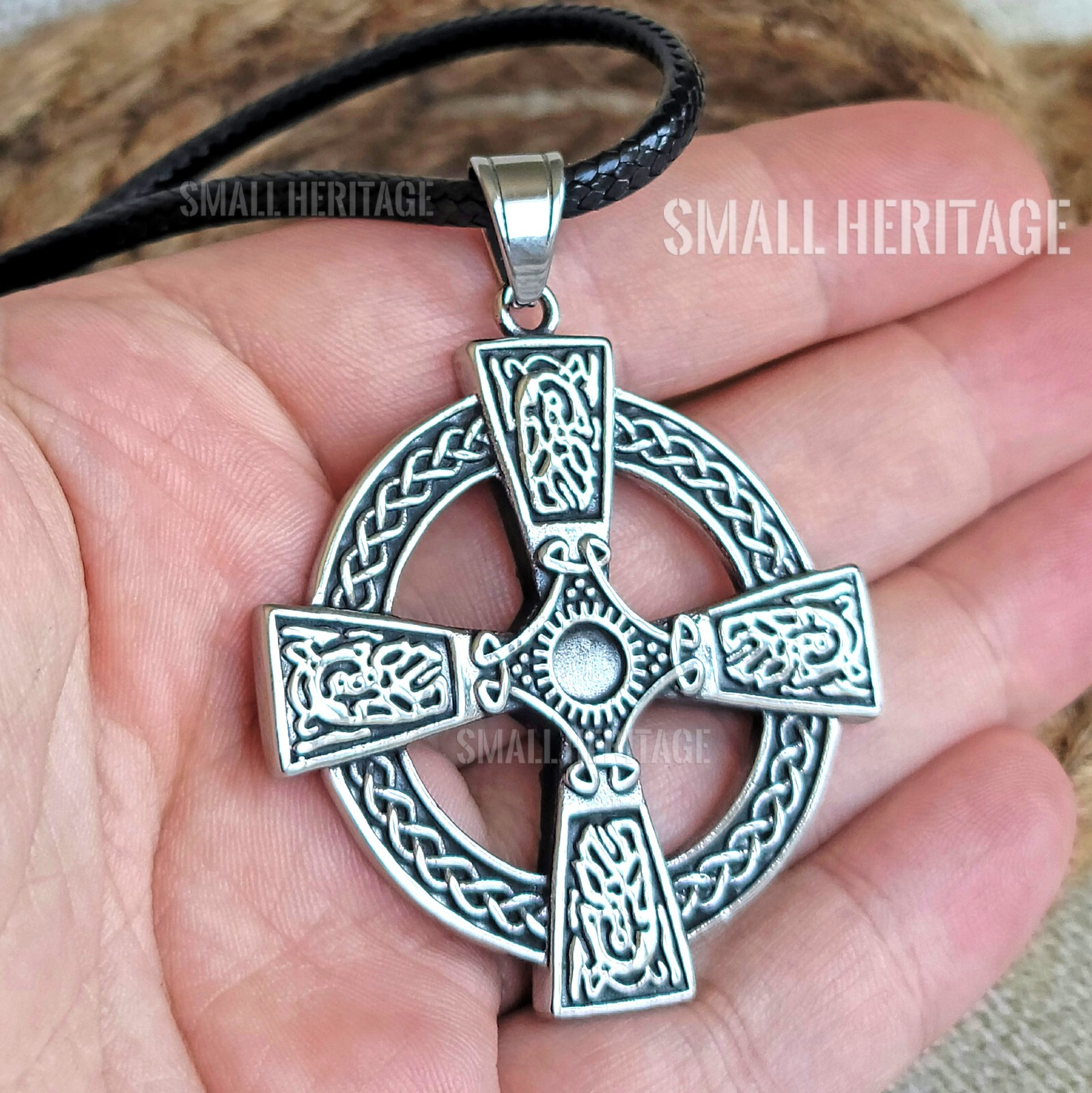 Large Celtic Cross Necklace Stainless Steel Irish Christian Pendant Chain Men