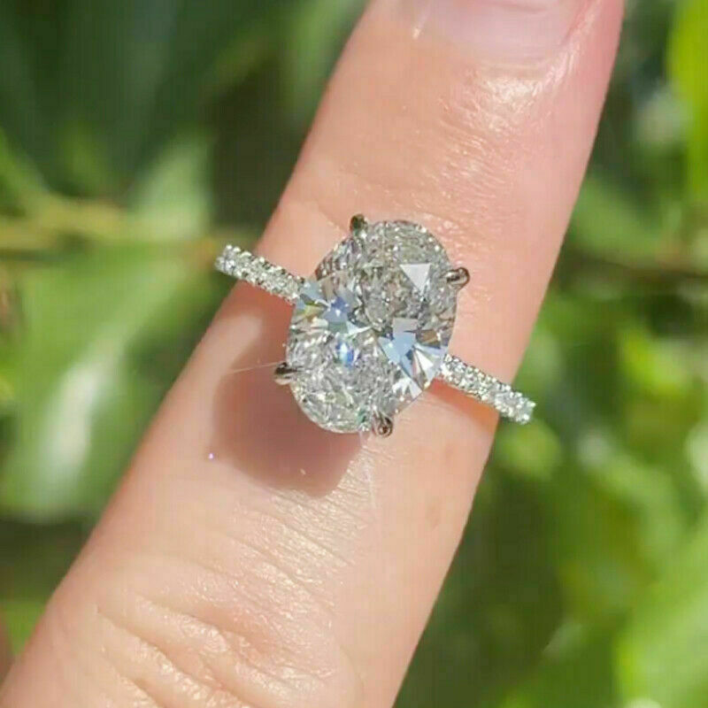 2.56 TCW Oval Cut VVS1 Moissanite Fine Engagement Ring In 14k White Gold Plated