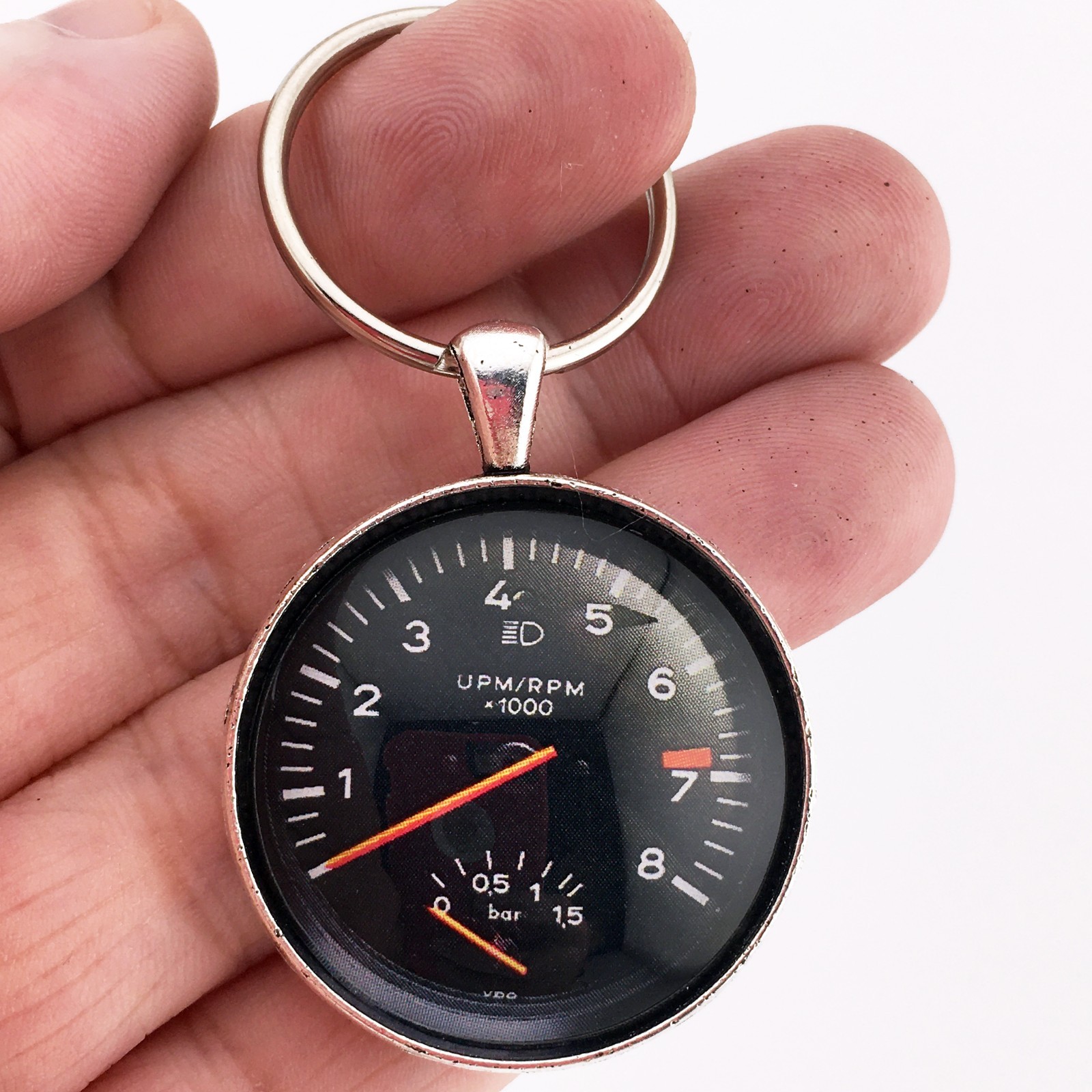 Vtg. Porsche 930 Turbo Tachometer 8,000 RPM Boost Gauge 1.2″ Diameter Keychain