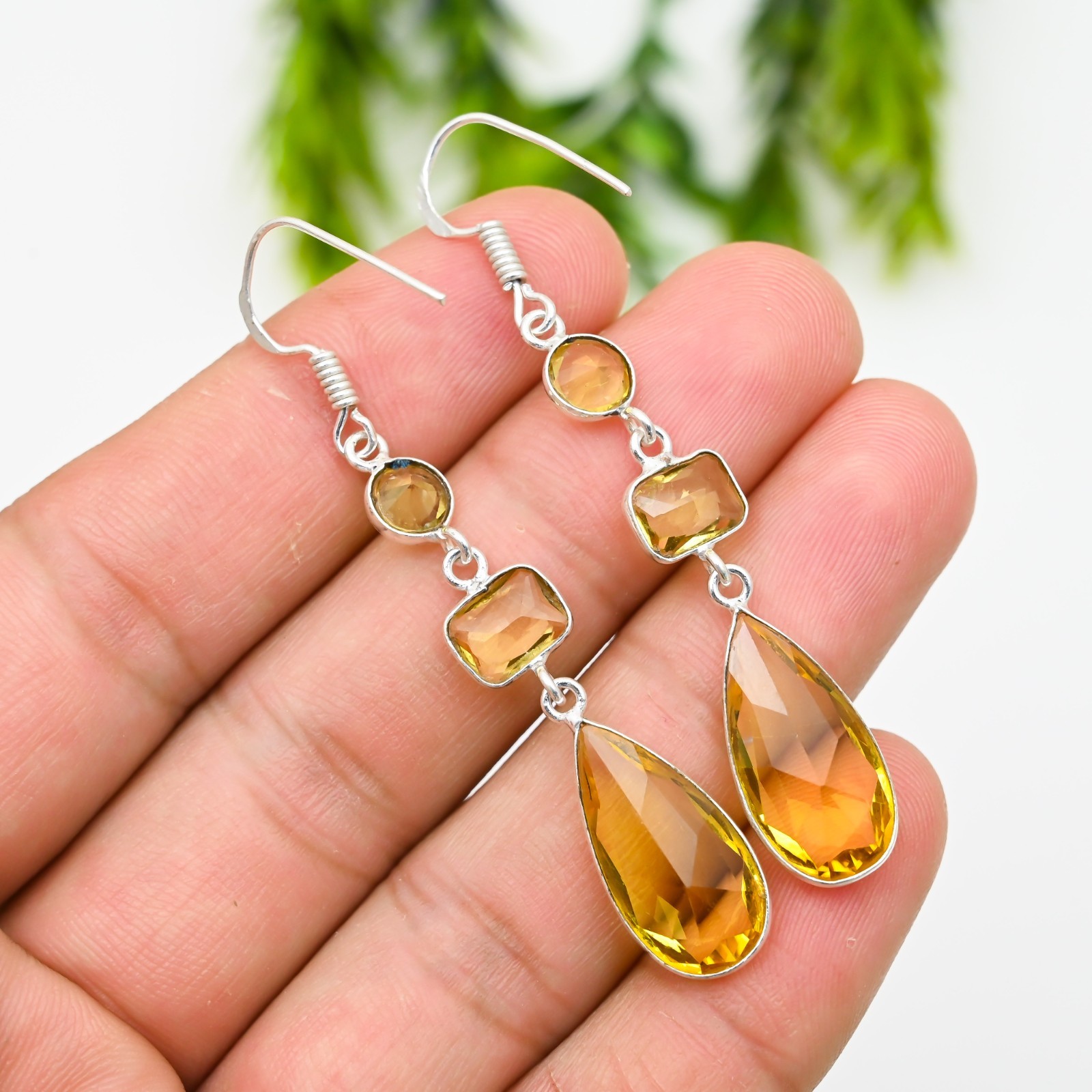 Yellow Citrine Gemstone 925 Sterling Silver Handmade Jewelry Earring Gift For