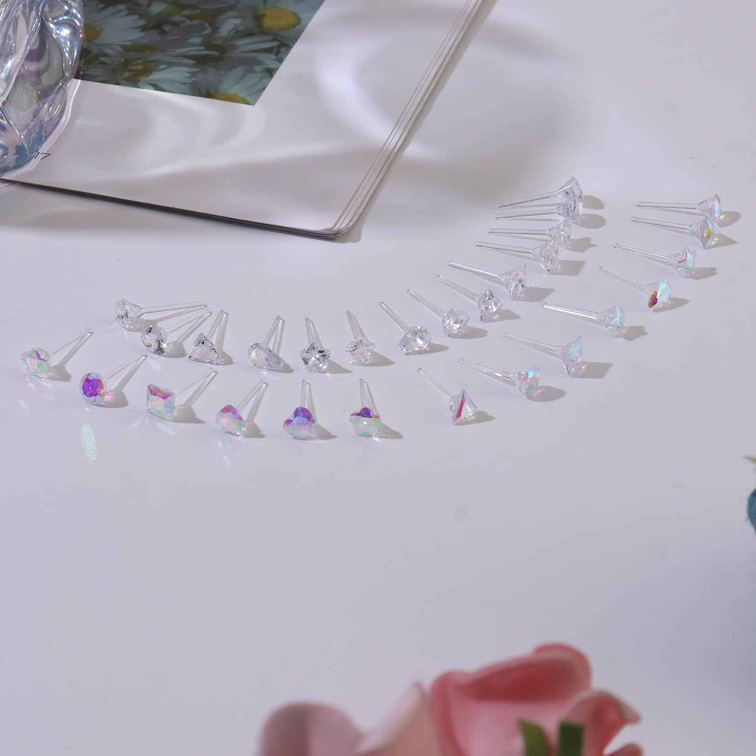 14Pairs Clear Plastic Earrings Stud Earrings for Women Rhinestone Acrylic Stud E