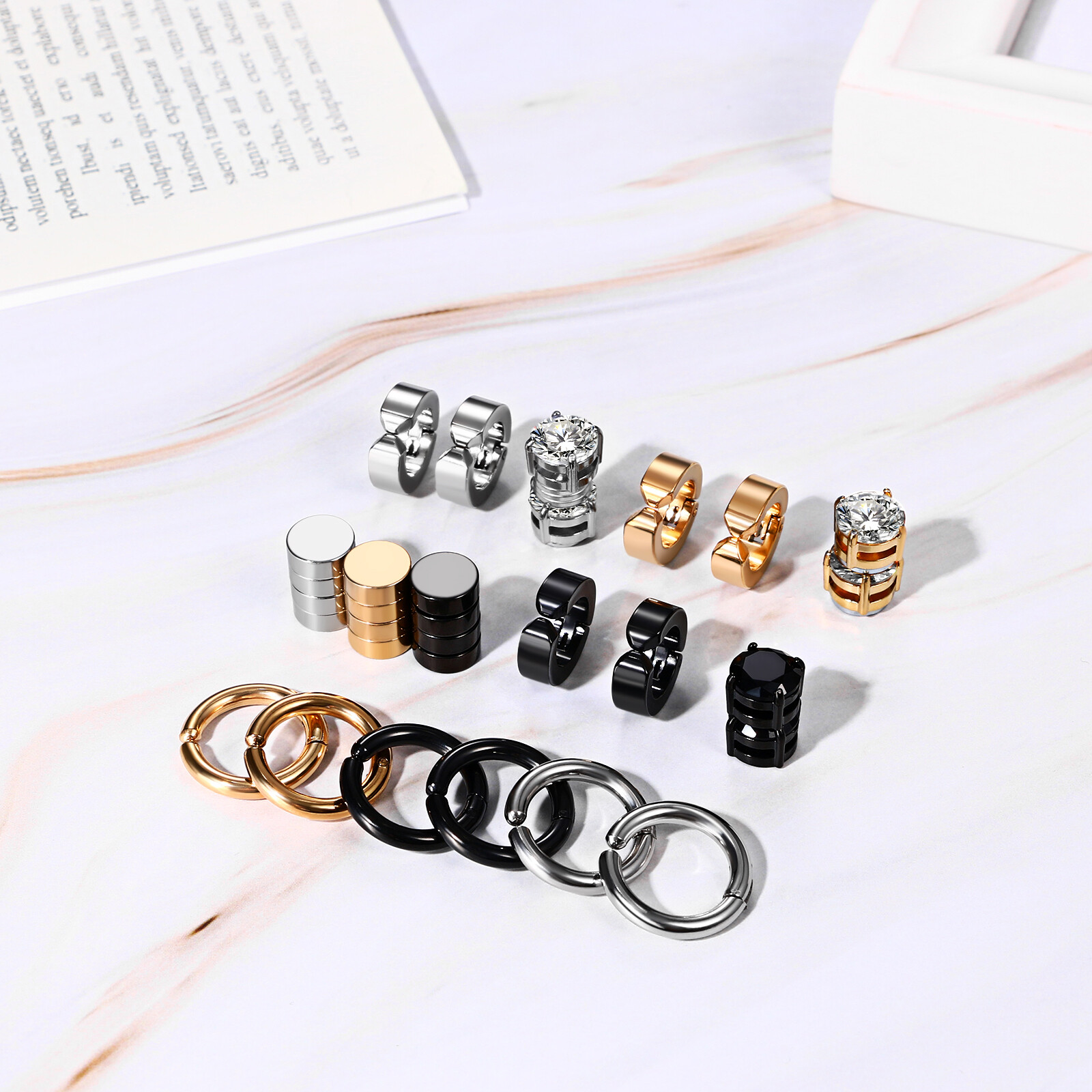 12 Pairs Stainless Steel Magnetic Stud Earring Women Men Non-Piercing Clip On US