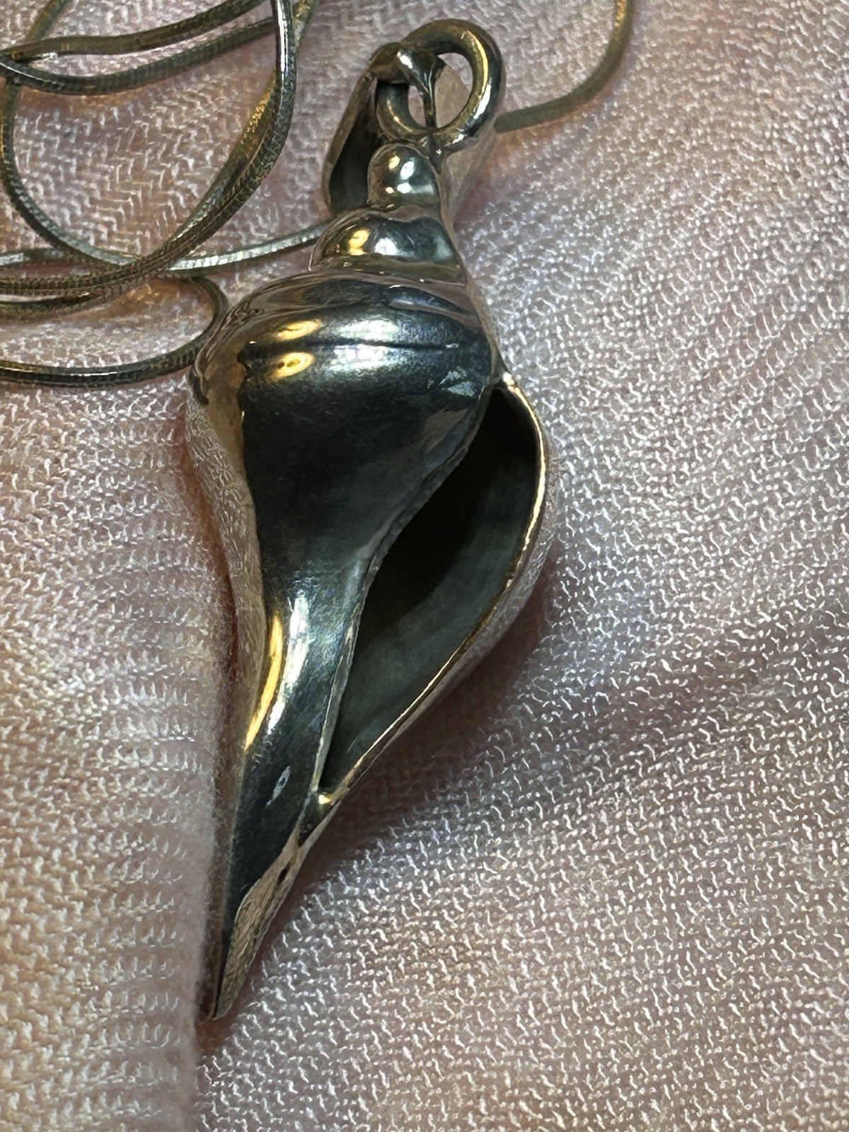925 TN-49 Mexico Sterling Silver Conch Pendant & 925 Italy Necklace 18in 15g