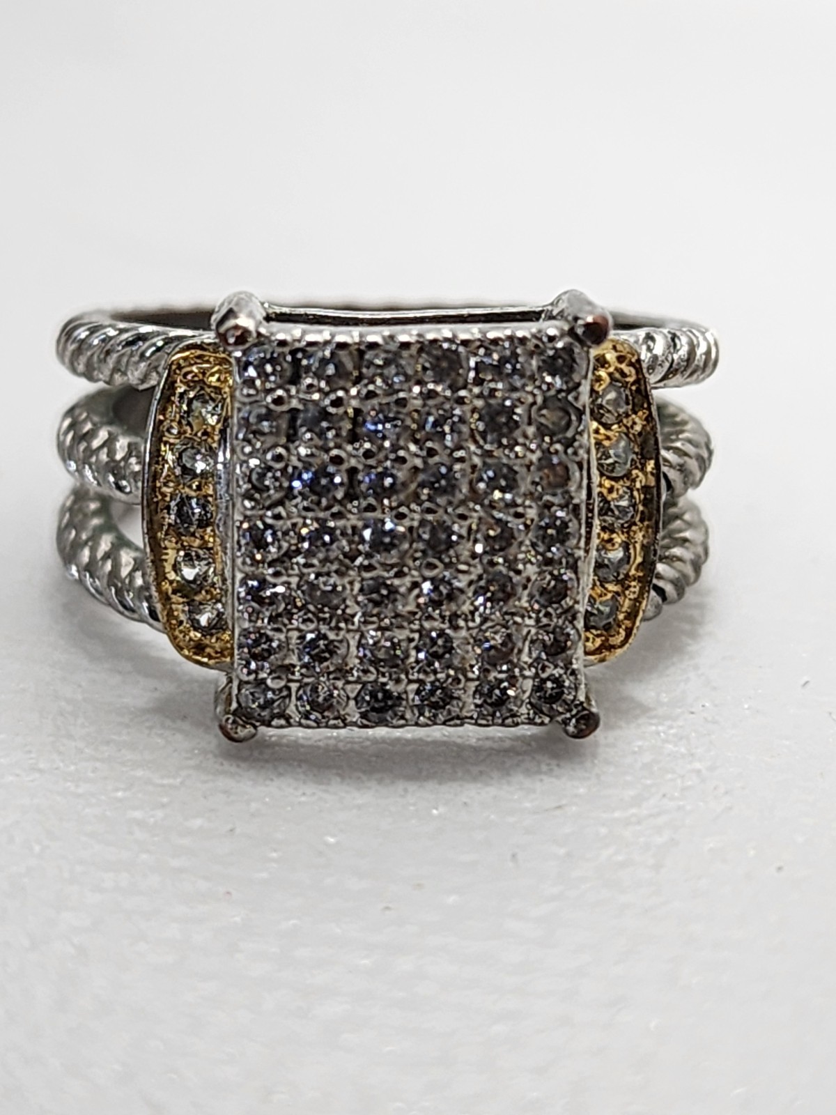 0.46ctw Pave Diamond Rectangular Cushion Ring Sz 6