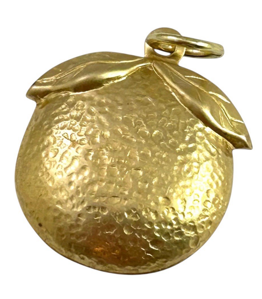 Brass Orange Fruit Charm Citrus Pendant Textured Food Garden Necklace