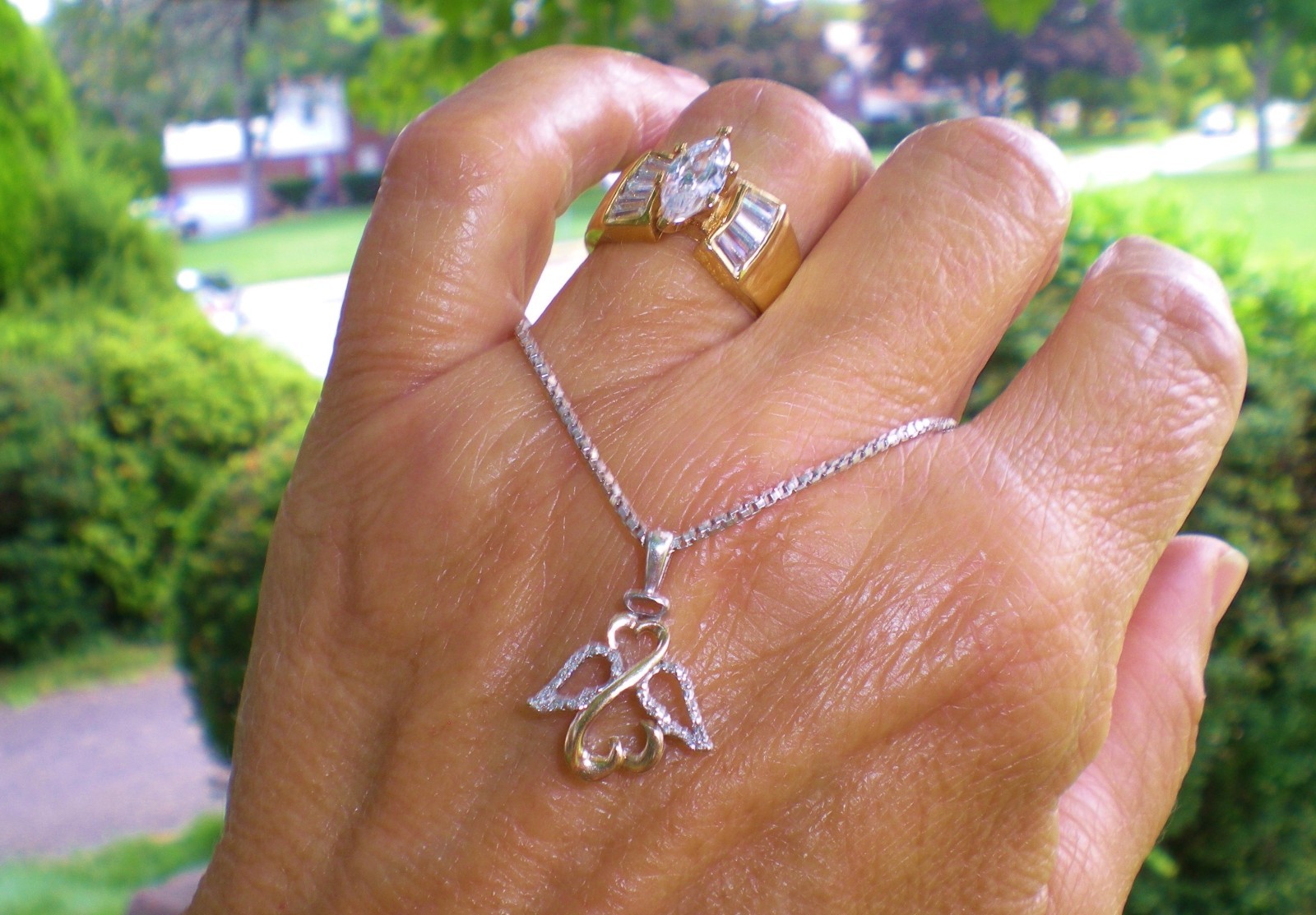Jane Seymour Open Hearts 1/20ct SS 10K Rose Gold ANGEL Diamond Necklace KAY BOX