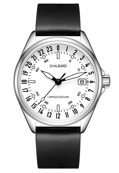 Svalbard ARCTIC GA24 Swiss Quartz Steel White Leather Date 24H Men’s Watch