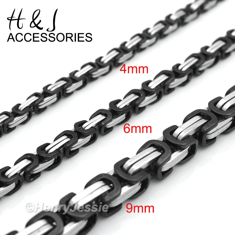 18-40″Stainless Steel 6mm Silver/Black Plated Byzantine Box Chain Necklace*NS