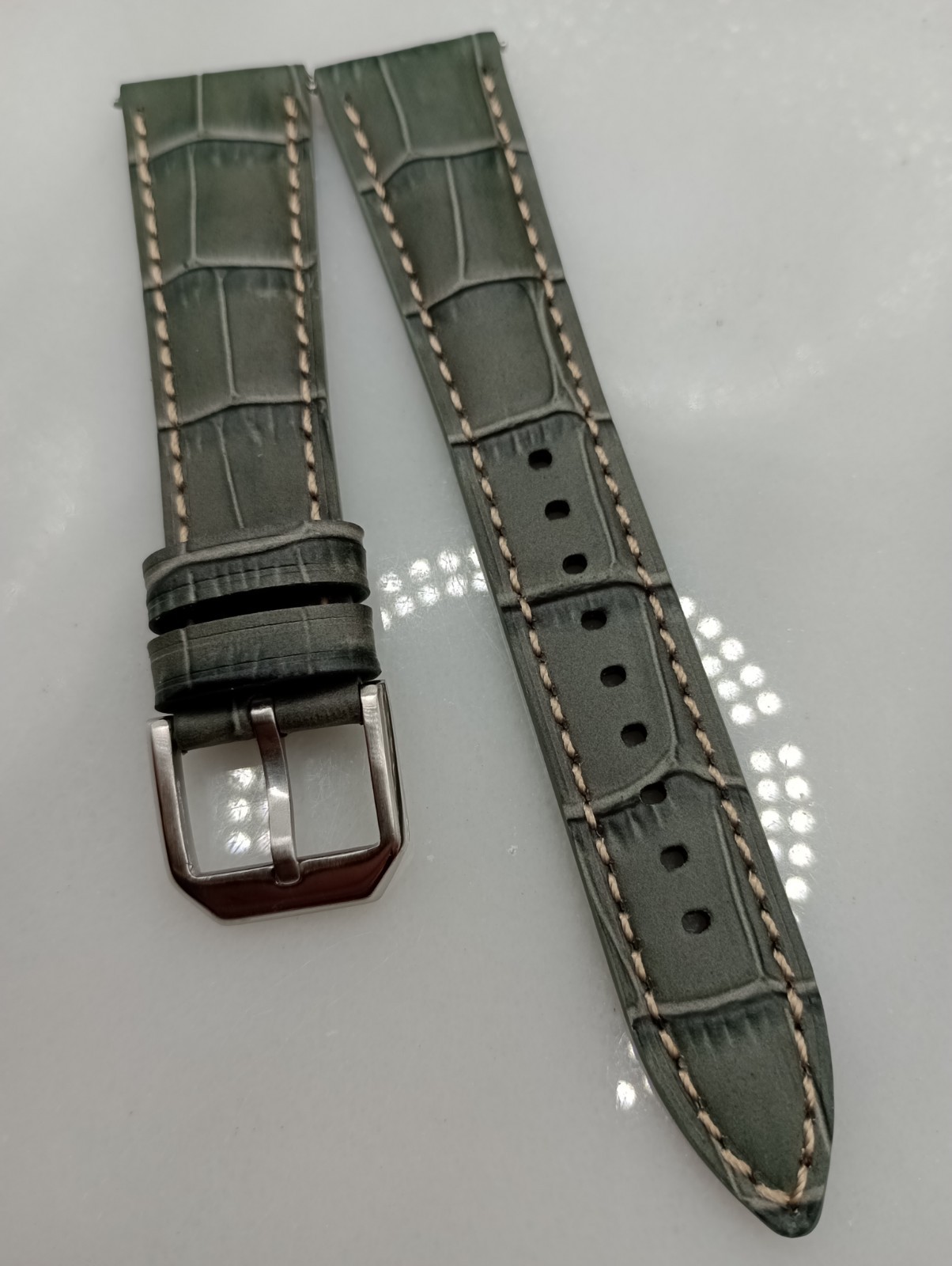 New 20mm Geckota Watchgecko Alligator Grain Calf Leather Grey Watch Strap 6B148