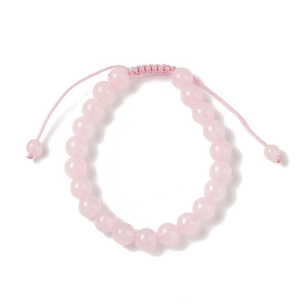 Hand Made Pink Rose Quartz Bracelet With 8mm Round Beads & Adjustable Drawstring