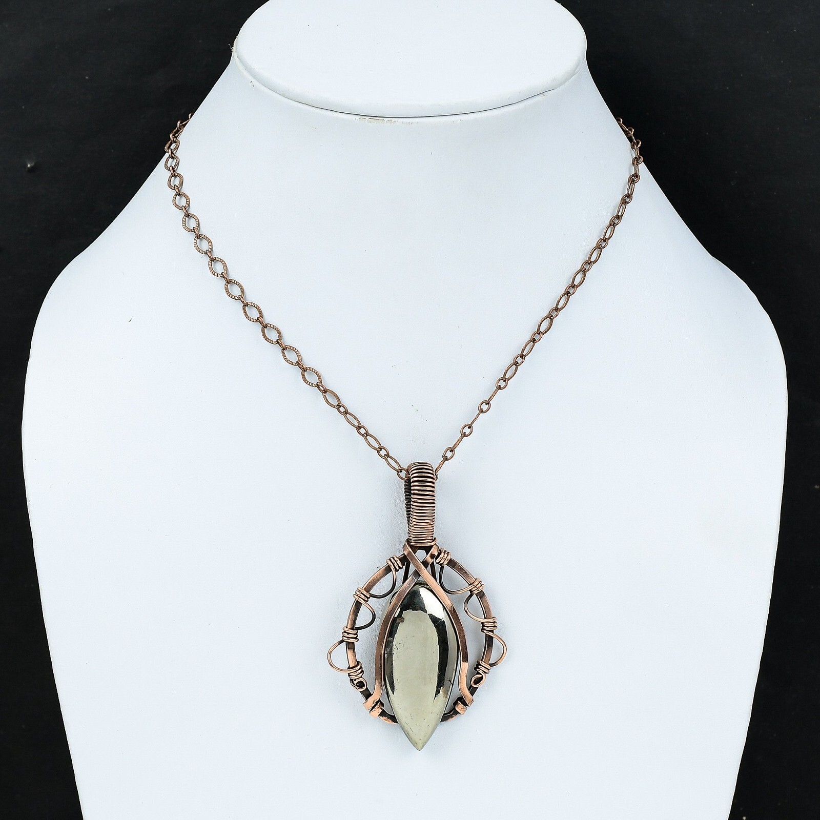 Women Day Gift Apache Pyrite Jewelry Copper Wire Wrapped Pendant For Women 2.91″