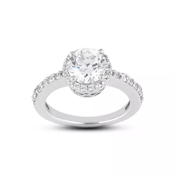 14K Gold Side Stone Engagement Ring Halo 1.89 CT Round Lab-Grown Diamond G VS1