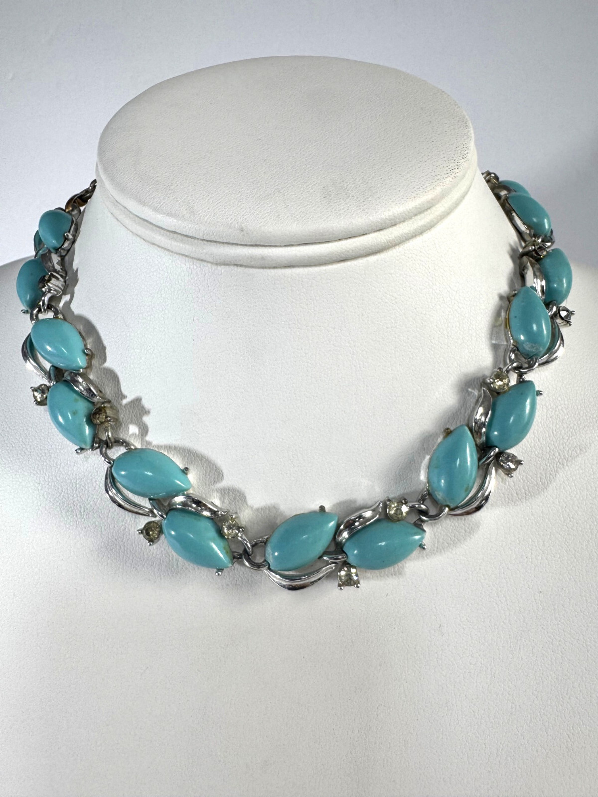 Vintage Blue stone (unknown) With small CZ on silver Necklace