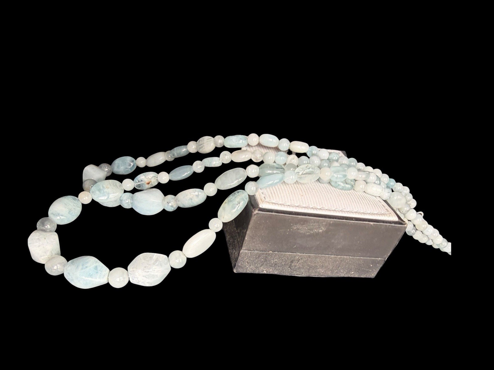 Signed Jay King DTR Sterling Silver Double Strand Aquamarine Beaded Necklace