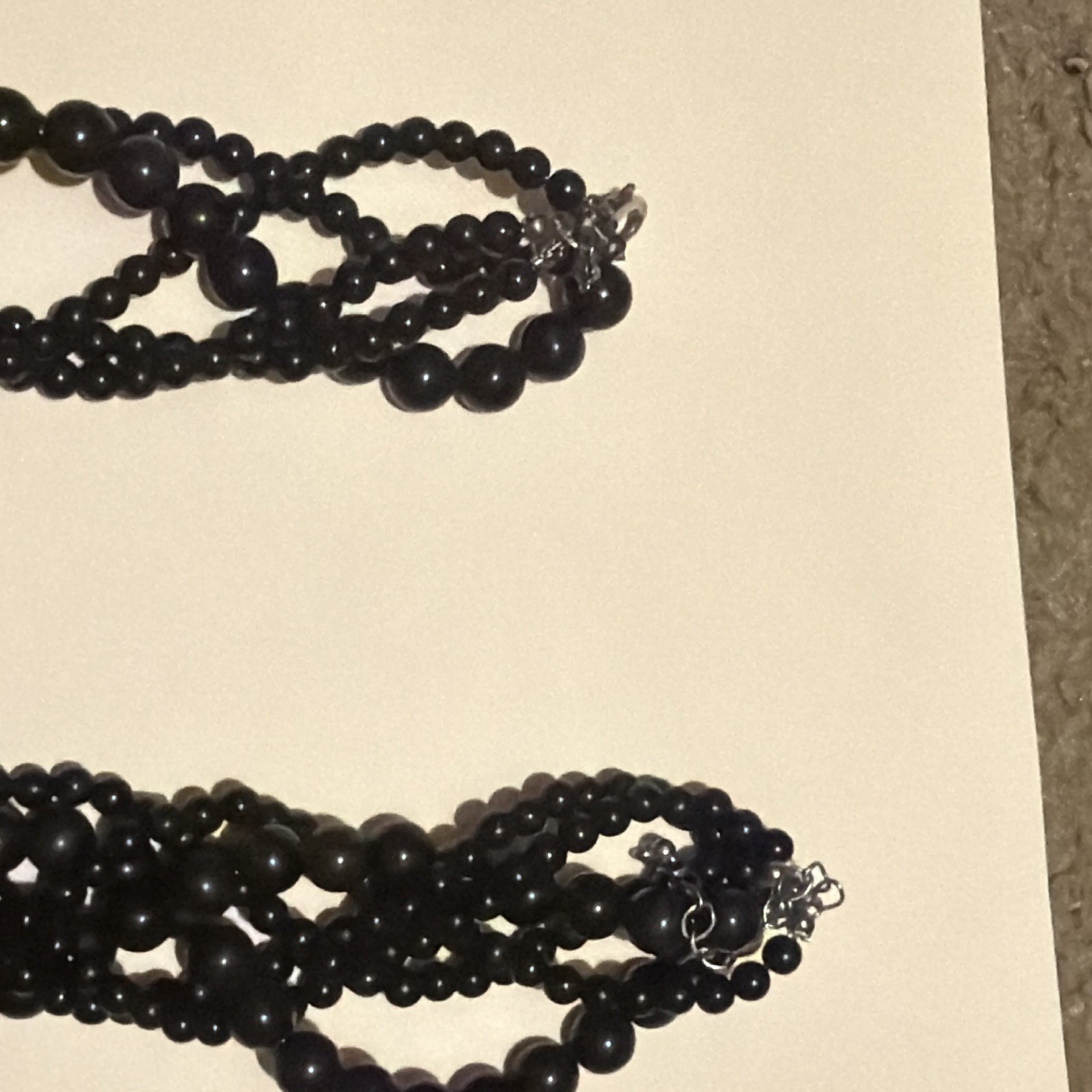 Black Glass Bead Multi-Strand Layered Necklace, Lobster Clasp Closure