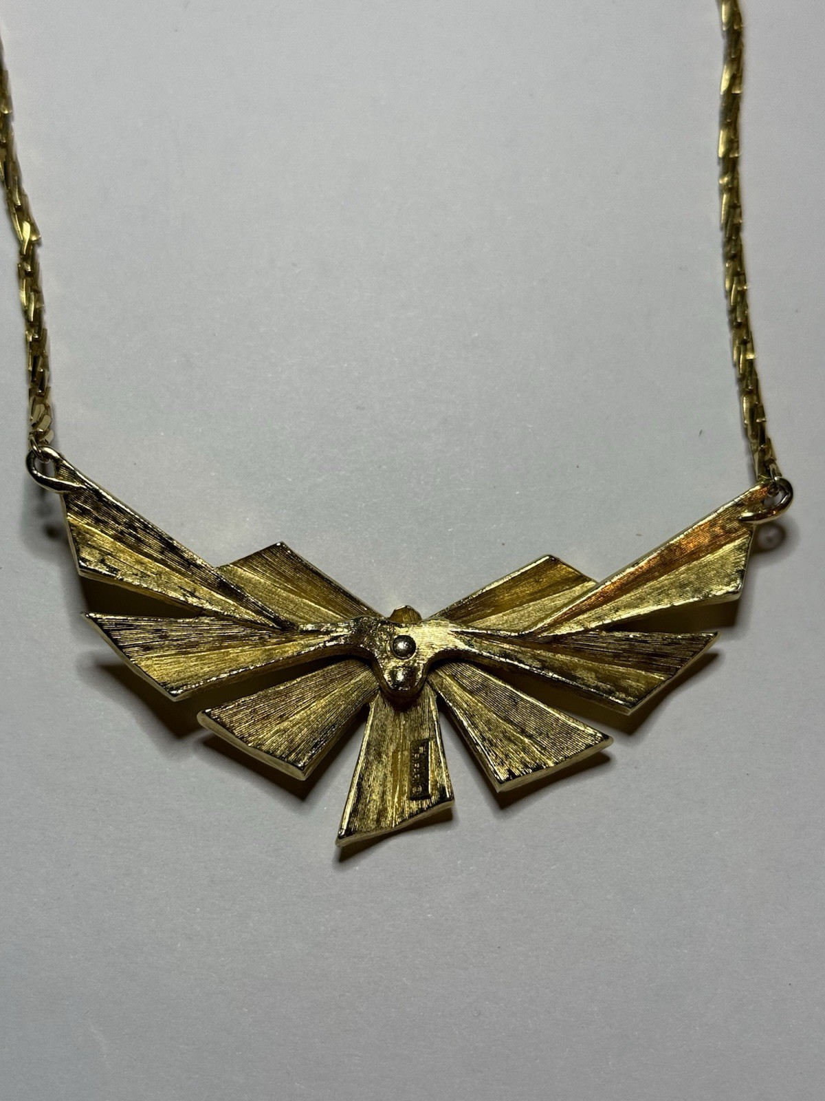 Vintage Crown Trifari Necklace 1950s Gold Tone Enamel Geometric Bib Collar MCM