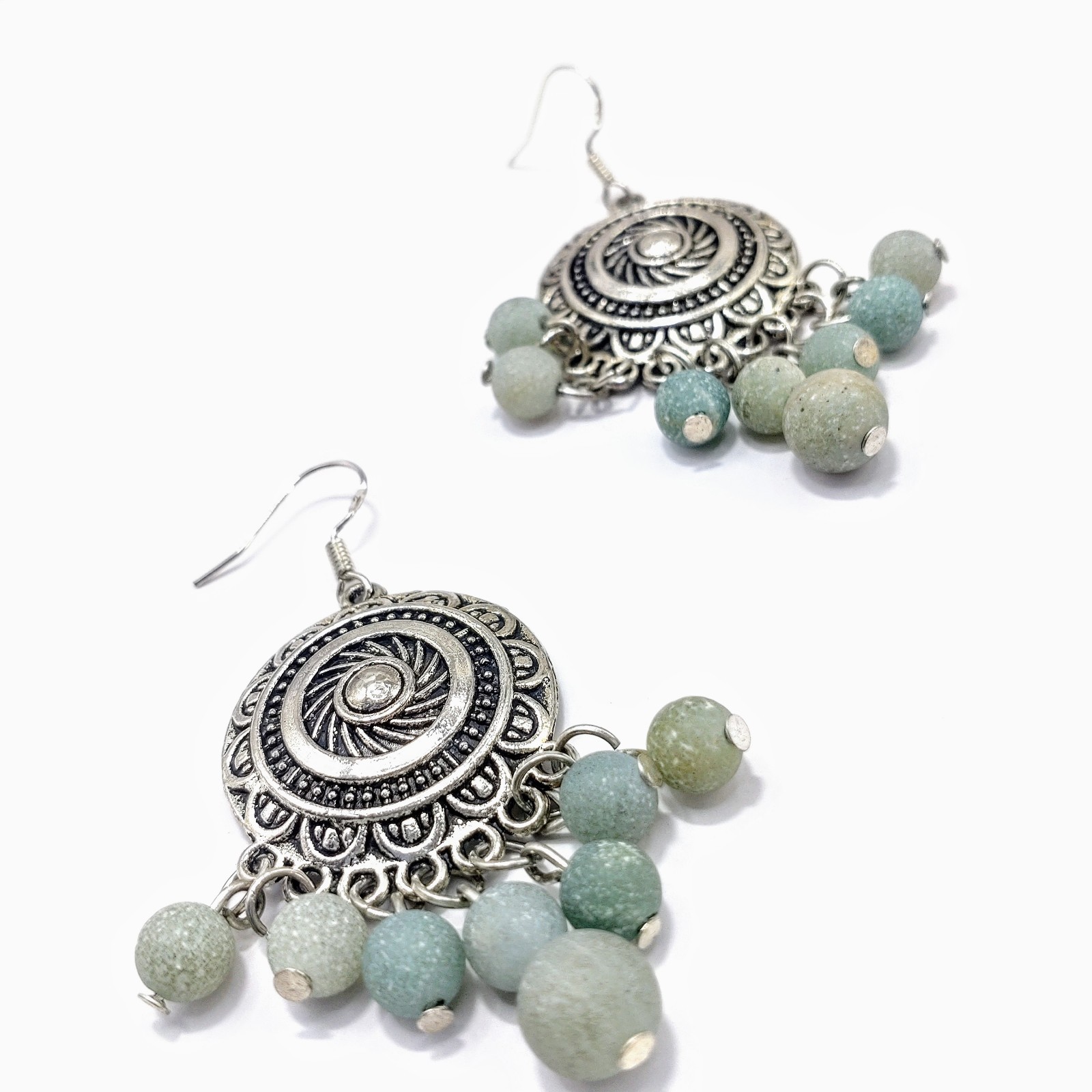 Gemstone Earrings Dangle Drop Beaded Crystal Boho Sterling Silver Hooks Handmade