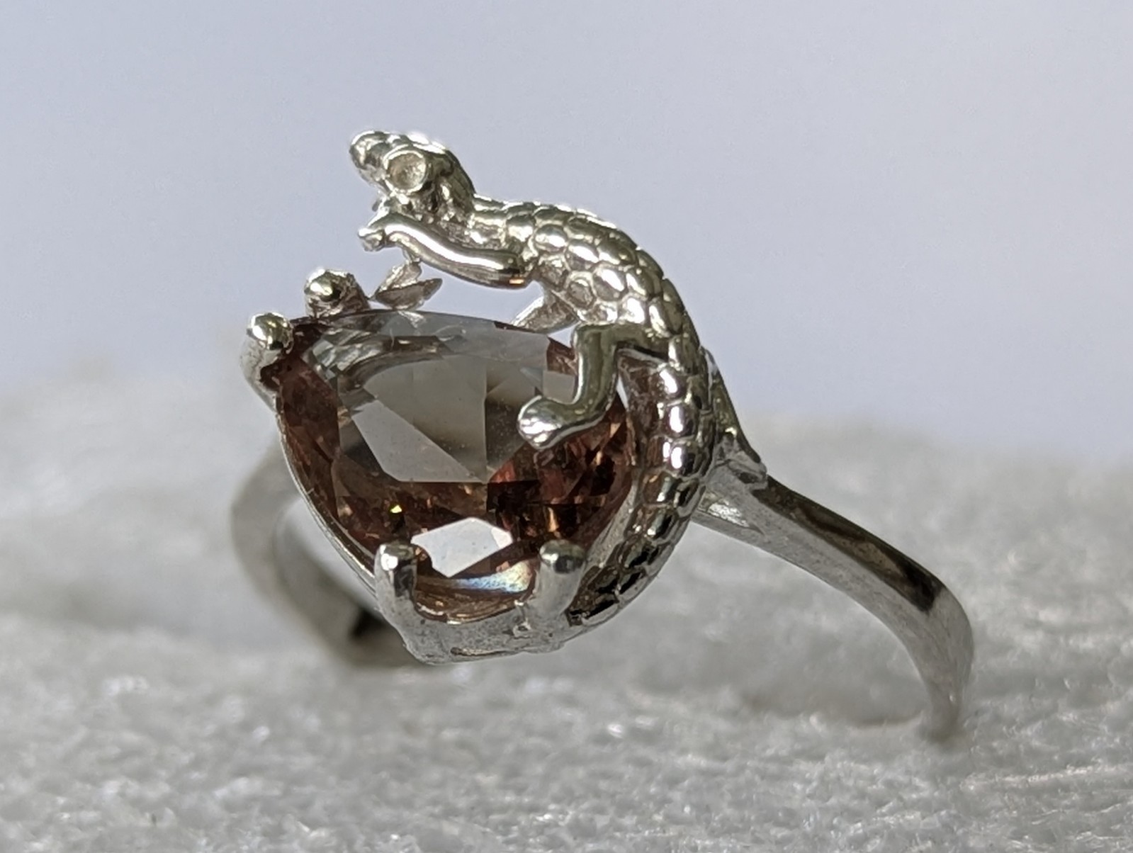 Vintage ring sterling silver 925 Size 11 Wt 3.17g Lizard Gecko Smoky quartz Gem