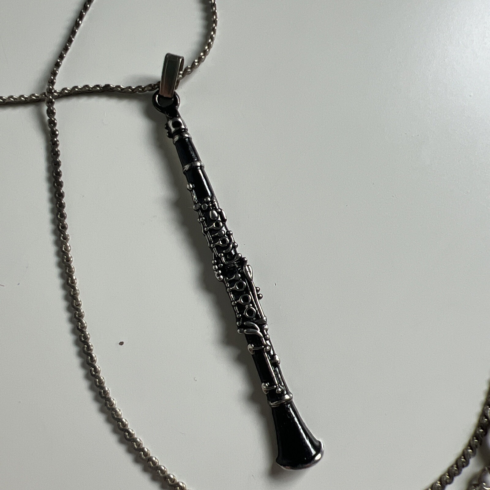 Future Primitive Oboe Necklace Instrument Enamel Black Silver Chain Pendant