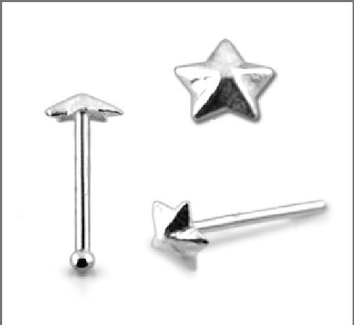 1 22g 6mm .925 Sterling Silver Emboss Star Pentagram Nose Ring Stud Pin N030 New