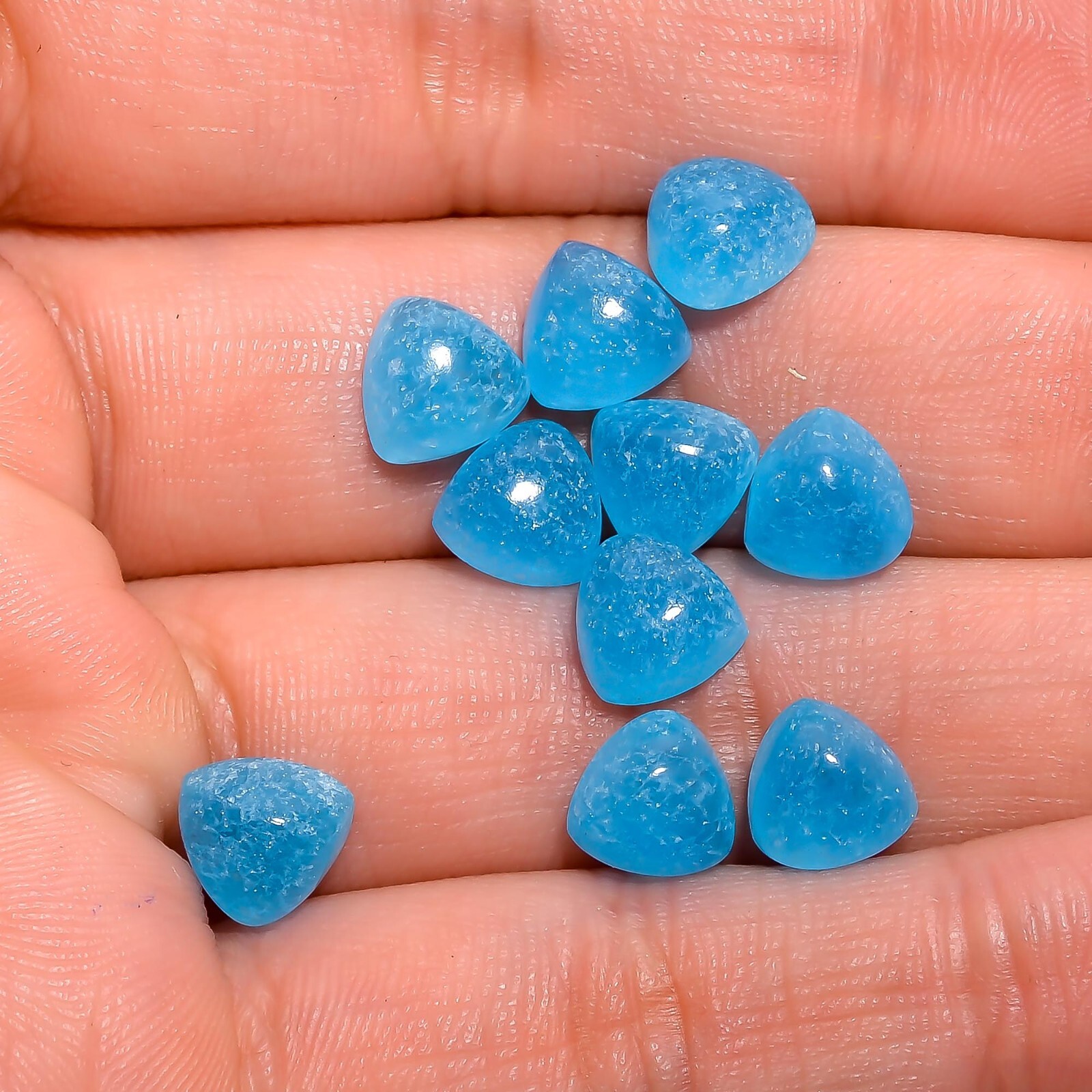 Blue Jade Cabochon Trillion Shape Flat Back Gemstone, Natural Loose Stones