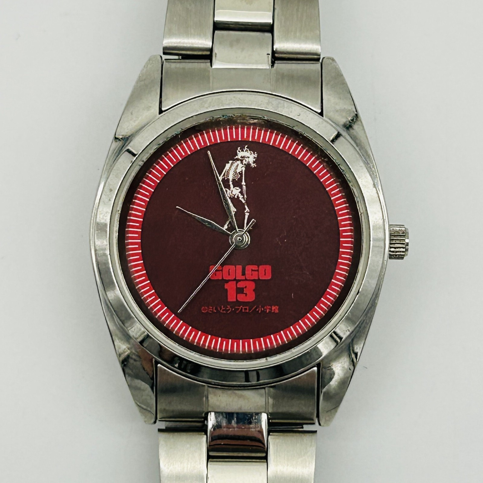 VINTAGE Golgo 13 Watch Adult Silver Tone Red Anime Manga Japan Video Game Y2K