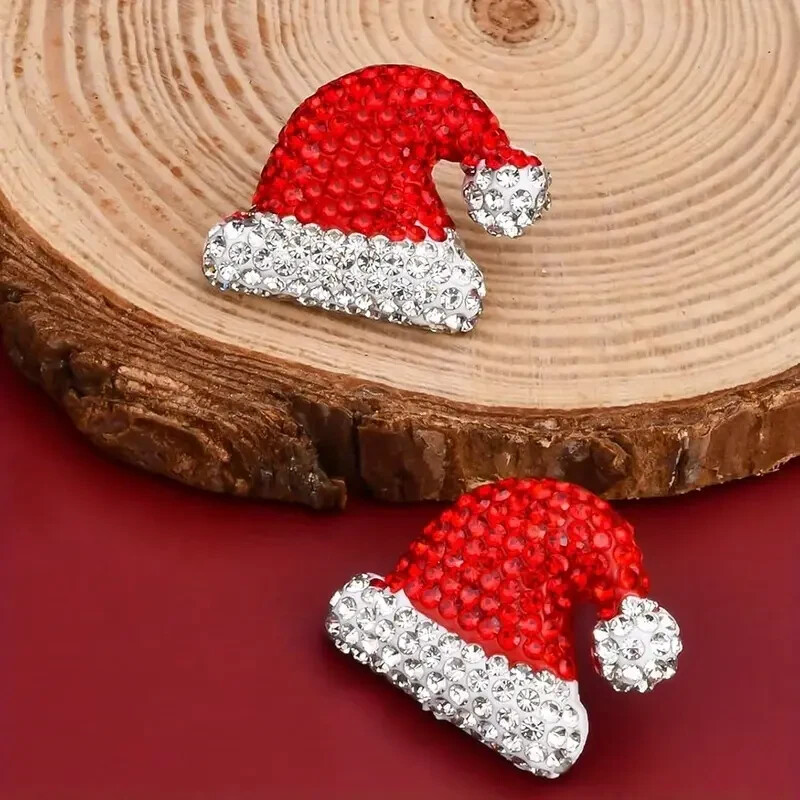 Aretes Pequeños Estilo gorro de santa Para Navidad, accesorios para mujer