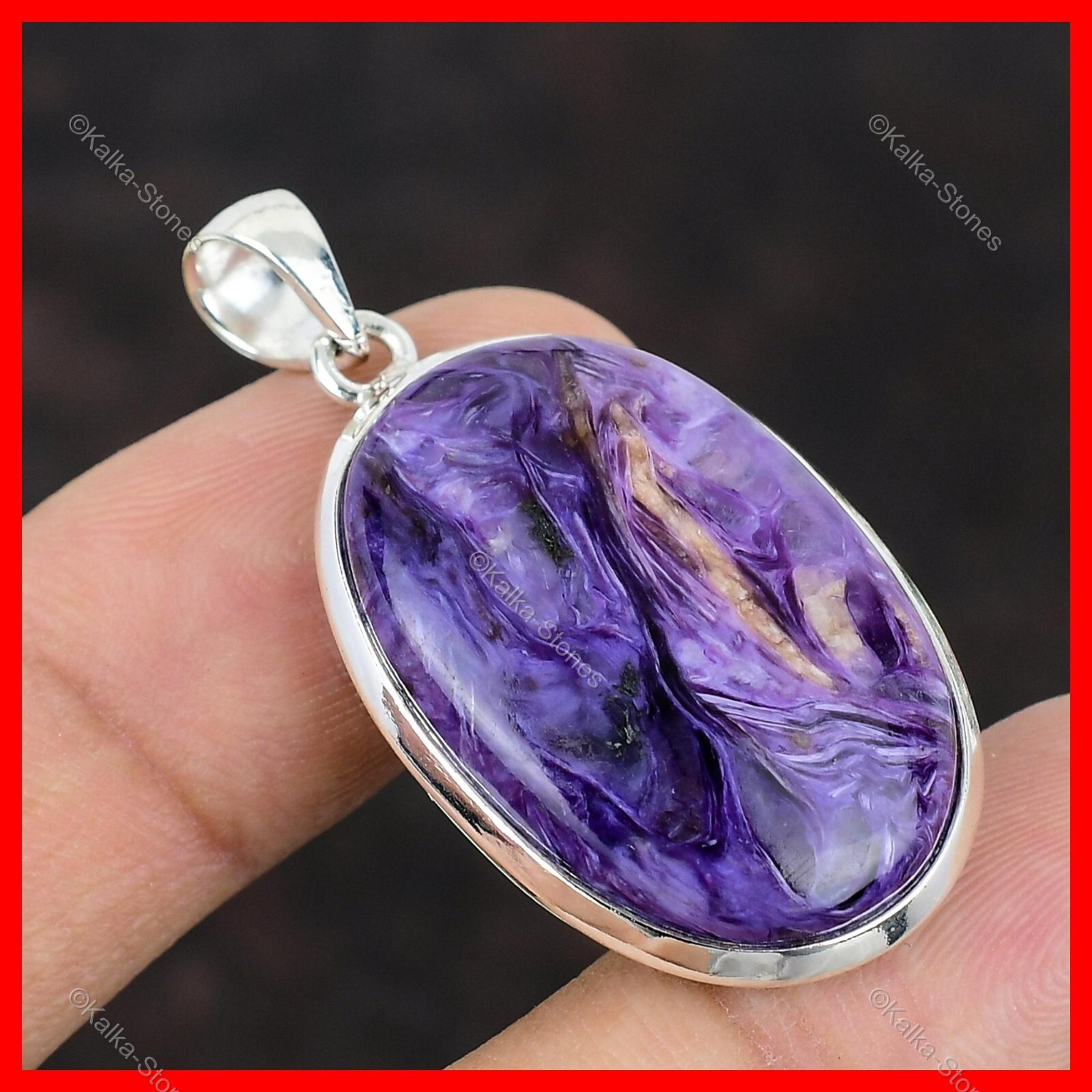 New Year Deal 925 Sterling Silver Oval Natural Russian Charoite Pendant Jewelry