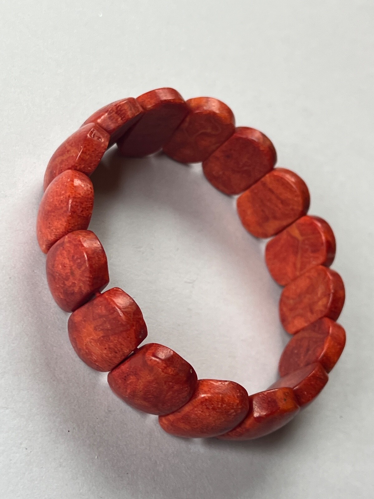 Rusty Orange Faux Coral Stone Oval Bead Stretch Bracelet – will fit medium to