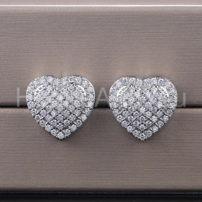 2ct Round Cut Moissanite Puff Heart Stud Valentine Earring 14K White Gold Plated