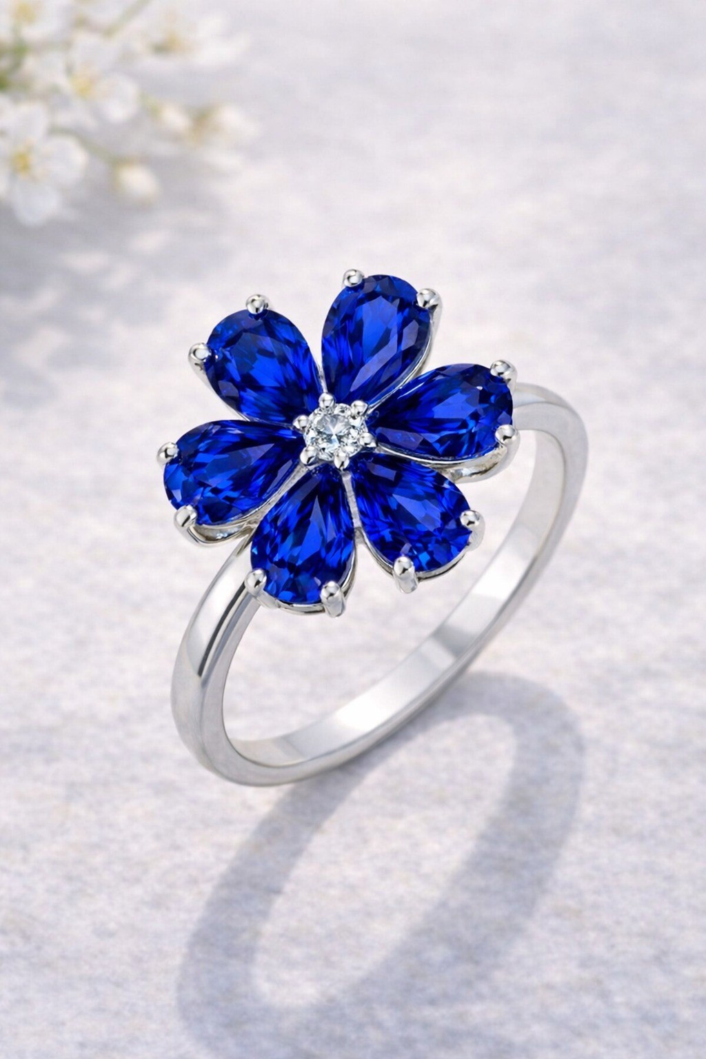3.95 Ct Pear Cut Natural Sapphire Diamond Wedding Bridal Ring her 14K White Gold