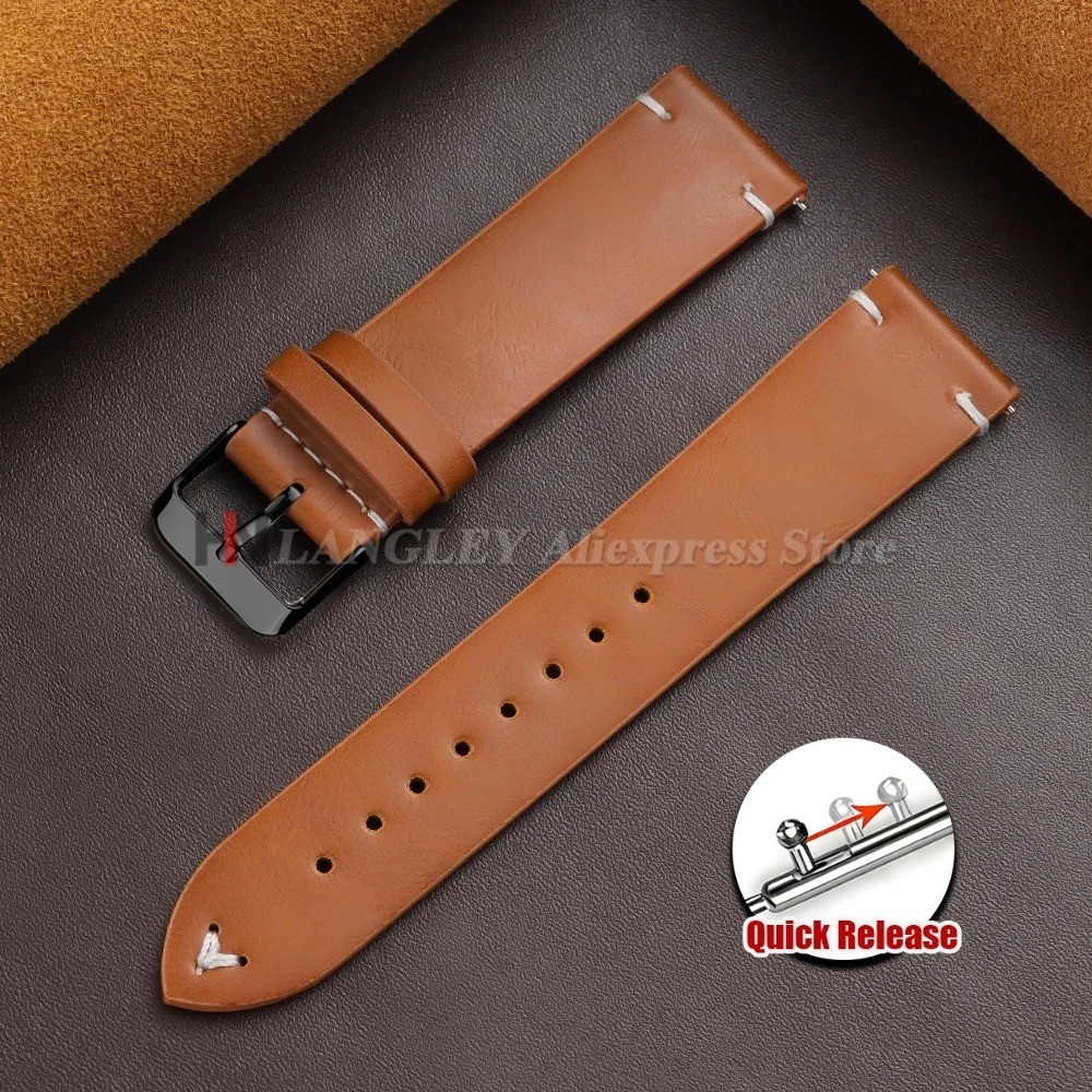 Retro Oil Wax Genuine Leather Watch Band 18 19 20 21 22 24mm Thin Cowhide Strap