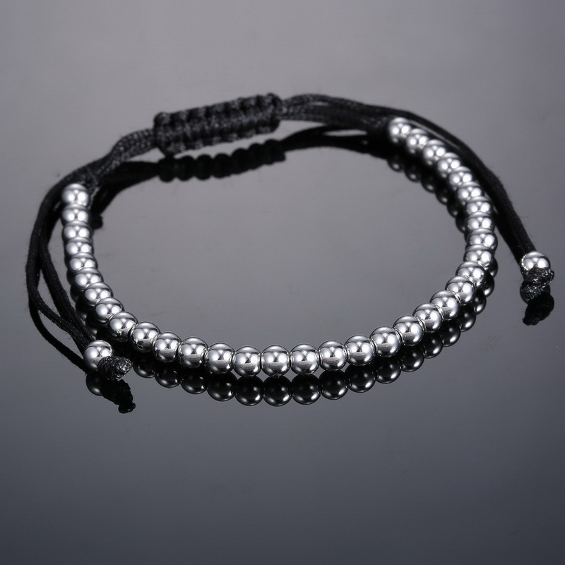 Hot Charms Punk Unisex Women Mens Leather Macrame Bracelet 18K 4MM Beads Jewelry