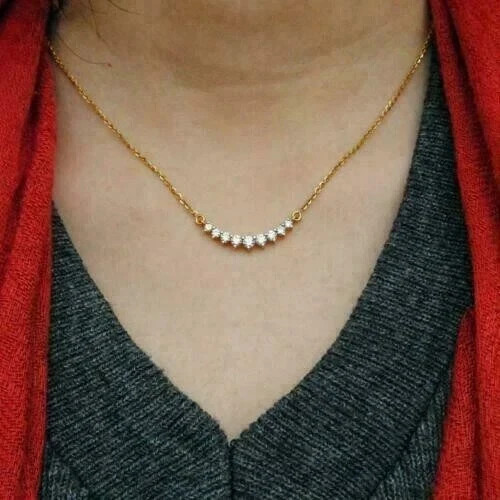 1Ct Lab Created Round Diamond Curved Charm Pendant 14K Yellow Gold Plated