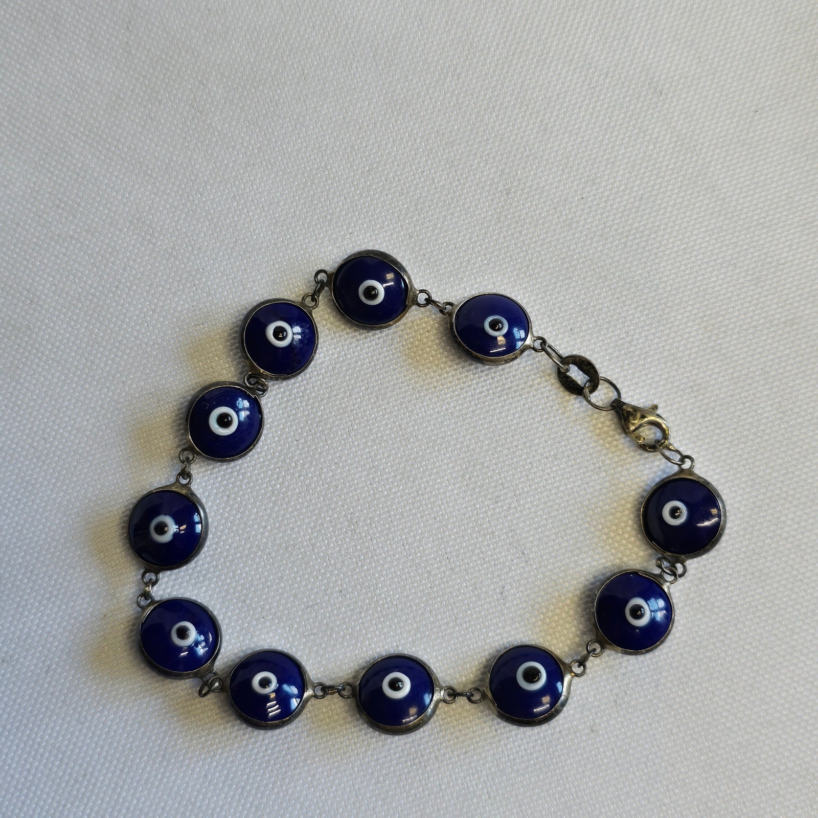 Sterling Silver Evil Eye Bracelet 7.83g Fine Jewelry 7.25″ Lobster Clasp