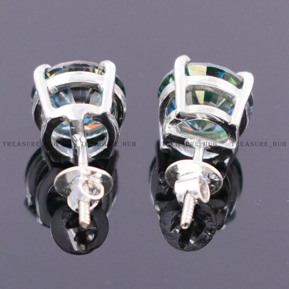 3.00 Ct Certified Round Cut Blue Diamond Studs Earrings in 925 Sterling Silver