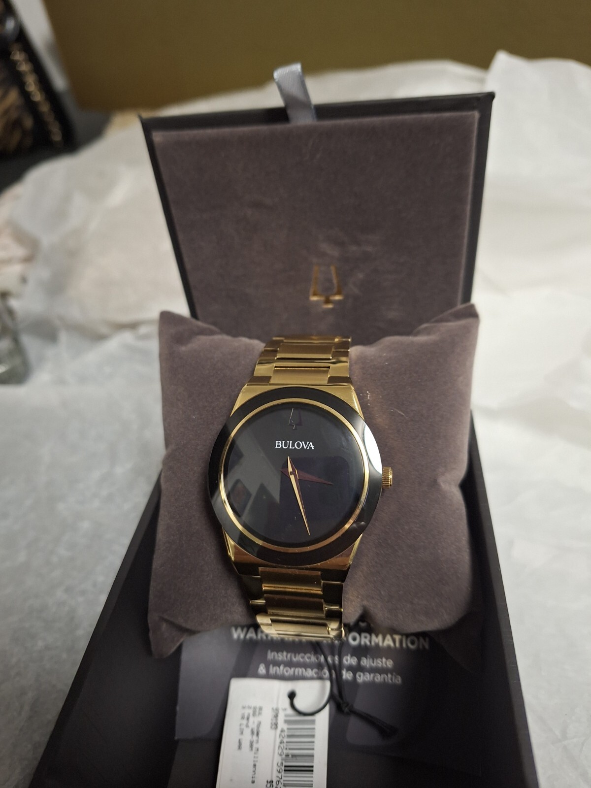 Bulova Millennia Quartz Black Dial Gold Tone Stainless Steel Men’s Watch 97A183
