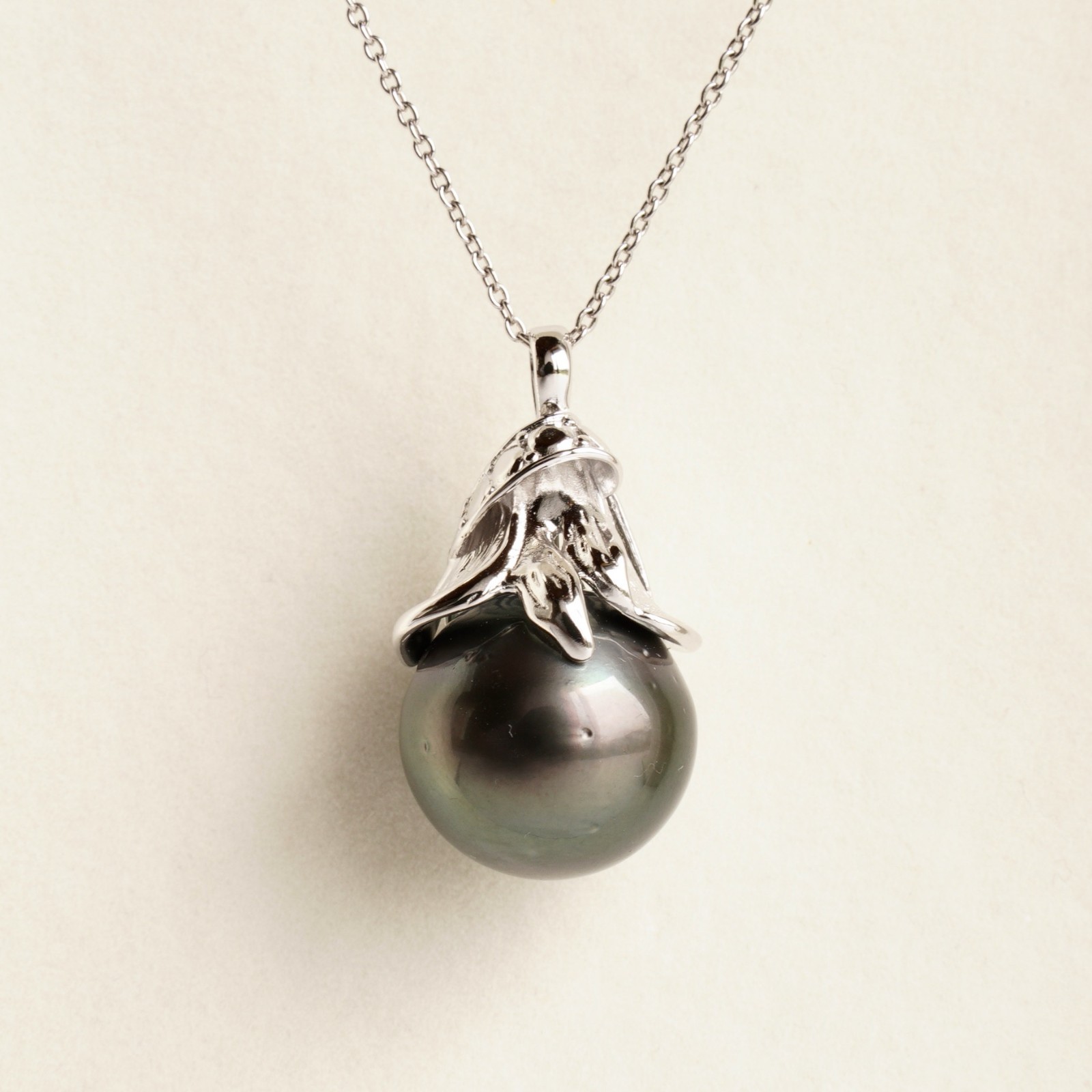 Big 15.1mm Black Green Drop Tahitian Pearl Pendant 925 Sterling Silver, 1.1″