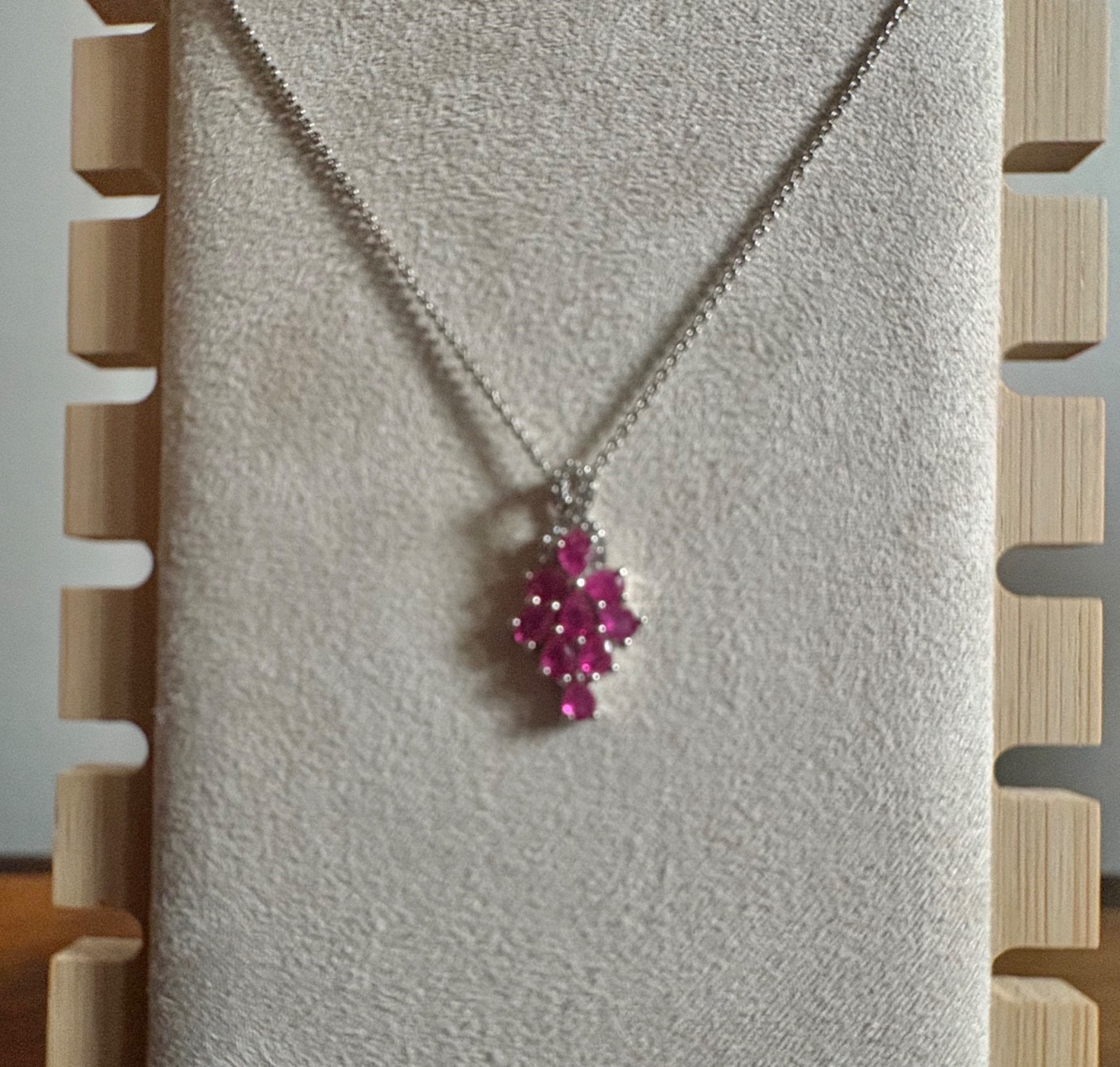 Premium Mozambique Ruby, White Zircon Cluster Pendant Necklace-20 in.(1.90 ctw.)