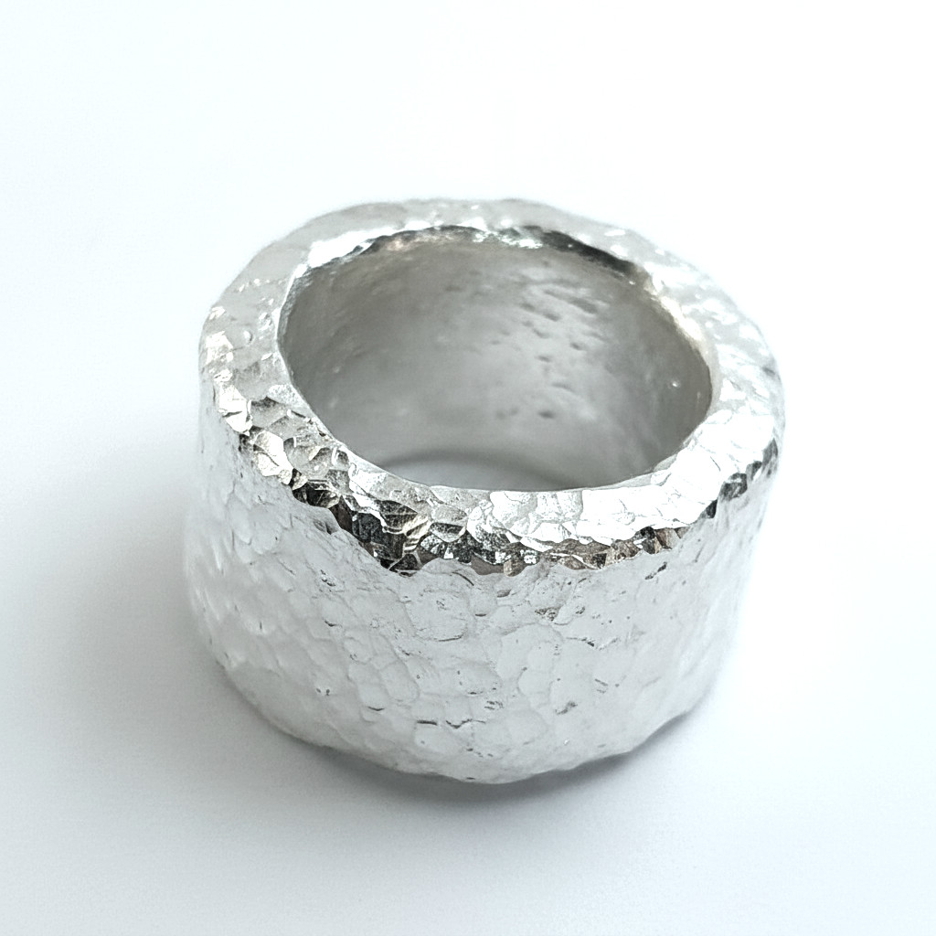 Hammered CUSTOM Organic Solid 999 Silver Ring 31g 1Oz Width 13.5mm Thick 3.5mm
